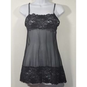 Frederick's Of Hollywood Black Sheer Teddy Nightie Gown Med Adjustable Straps